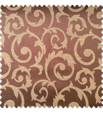 Chocolate brown gold color traditional design texture finished surface shiny swirls pattern polyester main curtain